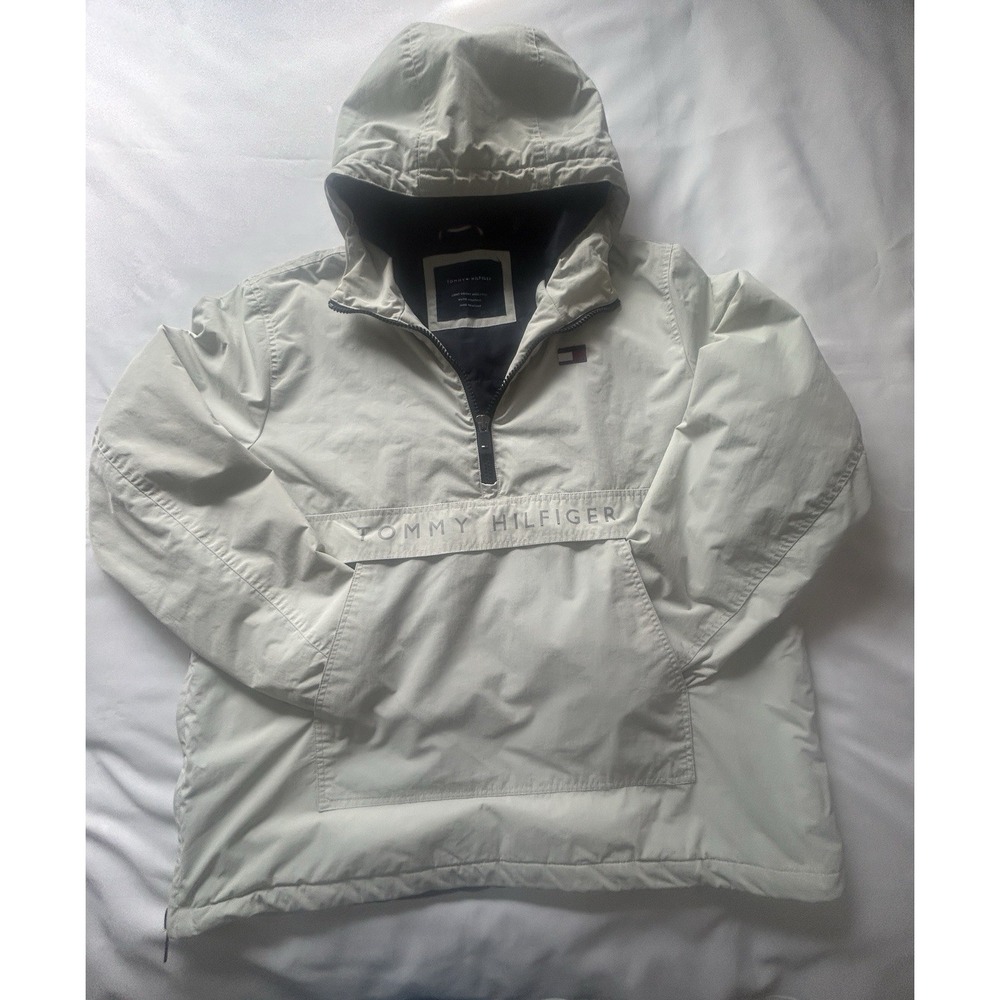 Tommy Hilfiger Men's XL Jacket Ivory Performance Fleece Lined Hooded Popover